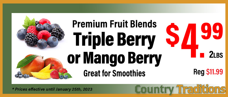 Triple Berry or Mango Berry Fruit Blend $4.99